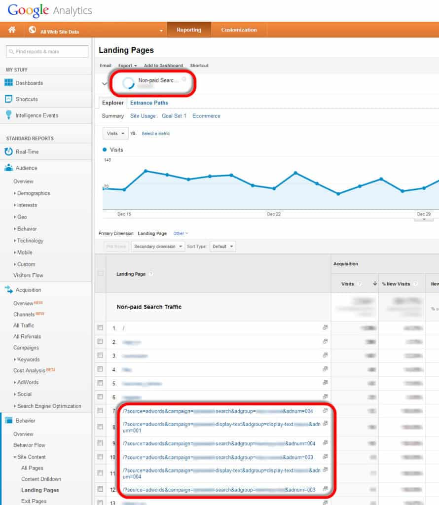 Google Analytics - landing pages for non-paid search traffic