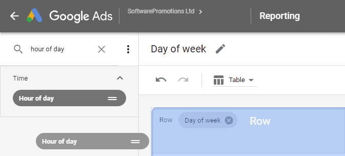 Drag the hour of day to column to the row header