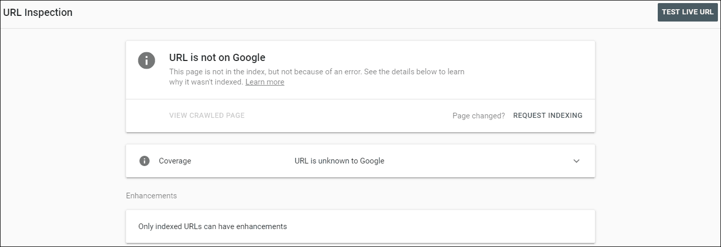 Not quite so good news - Google don't know the page exists
