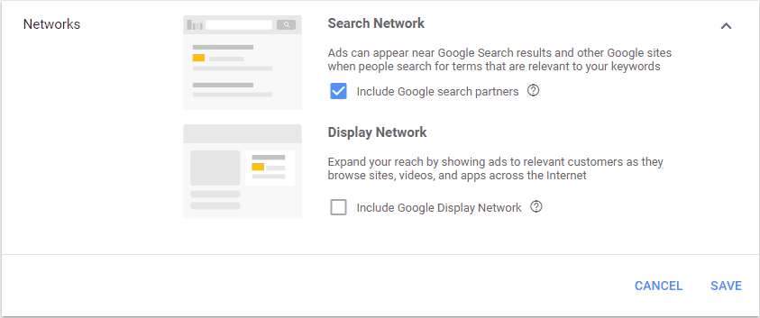 Setting for enabling the Google search partners