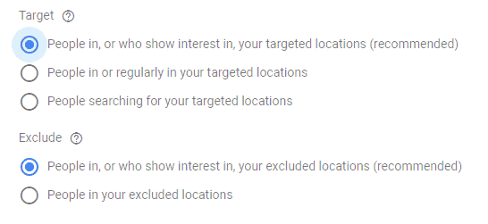 Default Google Ads location targeting options - watch out for the defaults!