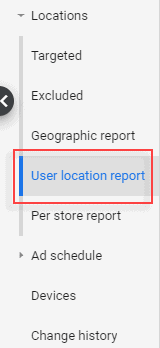 User location report in the side navigation