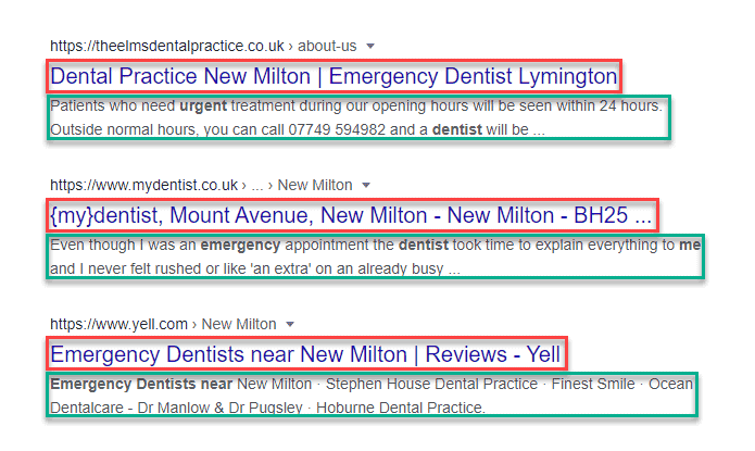 Google results screenshot - emergency dentist near me desktop
