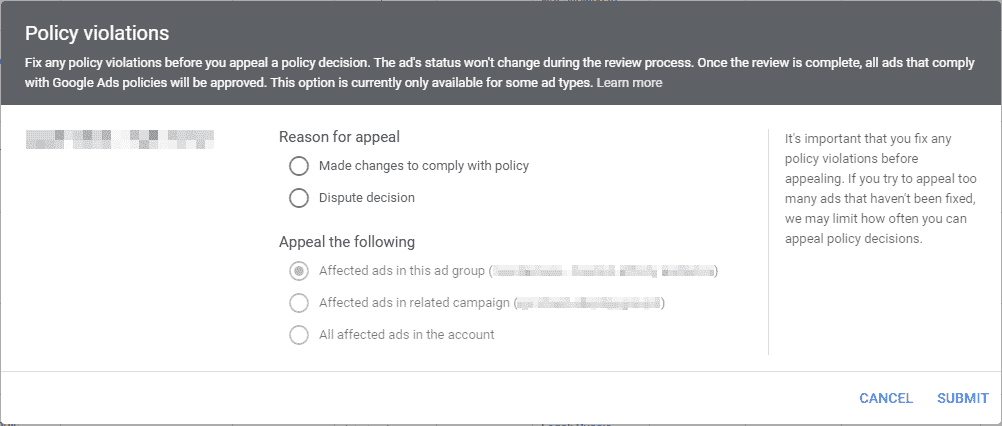 How to appeal Google Ads policy violations.