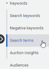 How you can access your search terms report from the keyword section.