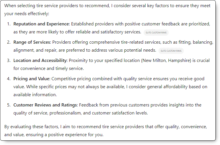 Asking chatgpt what they're looking for. Again pretty good. SEO is all about guessing and experimenting - chatgpt and perplexity make this a lot easier.