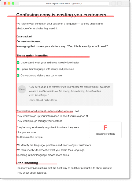 The F pattern in practice - on our own website