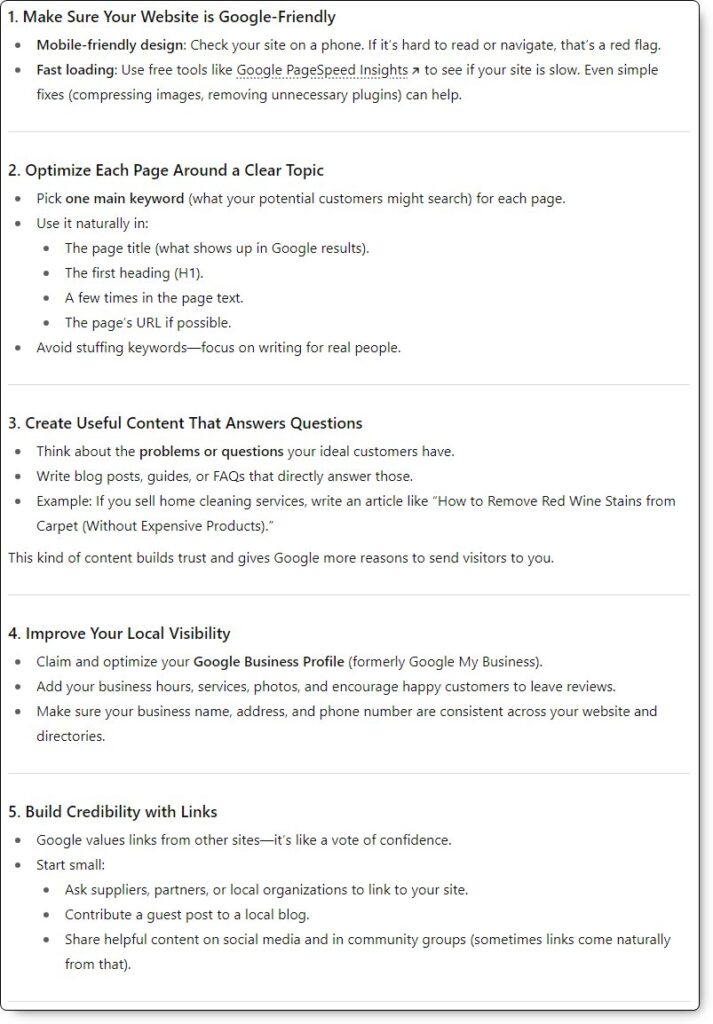 Slightly improved SEO advice from chatgpt