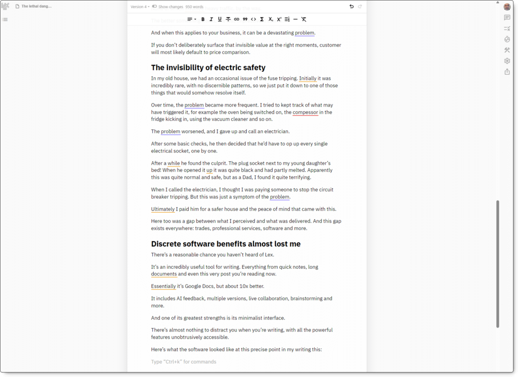 Lex in action - an impressively minimalist interface